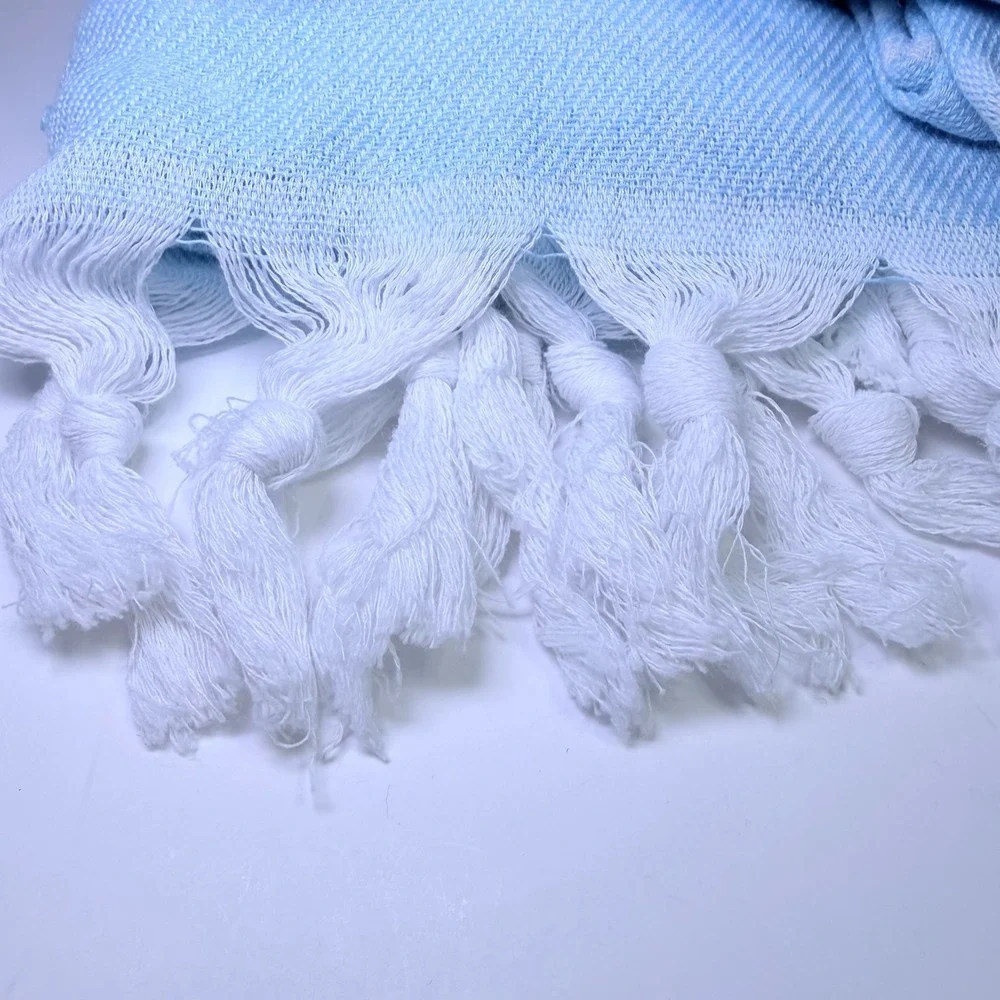 Lot of 4 Turkish Peshtemal Bath Towels Light Blue White Striped Tassel 52x26